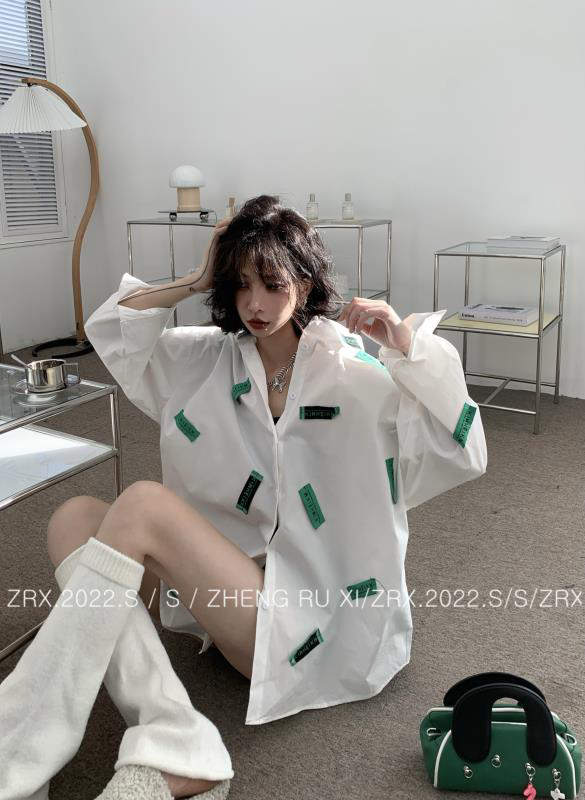 New year in early spring! [zhengruxi] Korean breasted multi label shirt 11433# WTT