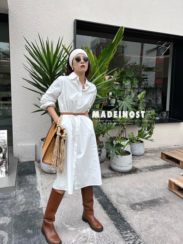 New year in early spring! [OSHA madeinost] loose silhouette solid color high-grade shirt dress (with belt) 86111# ll