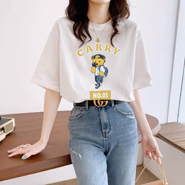 New year in early spring! [Ziyi family] bear letter round neck short sleeve T-shirt ys1-0073# WTT