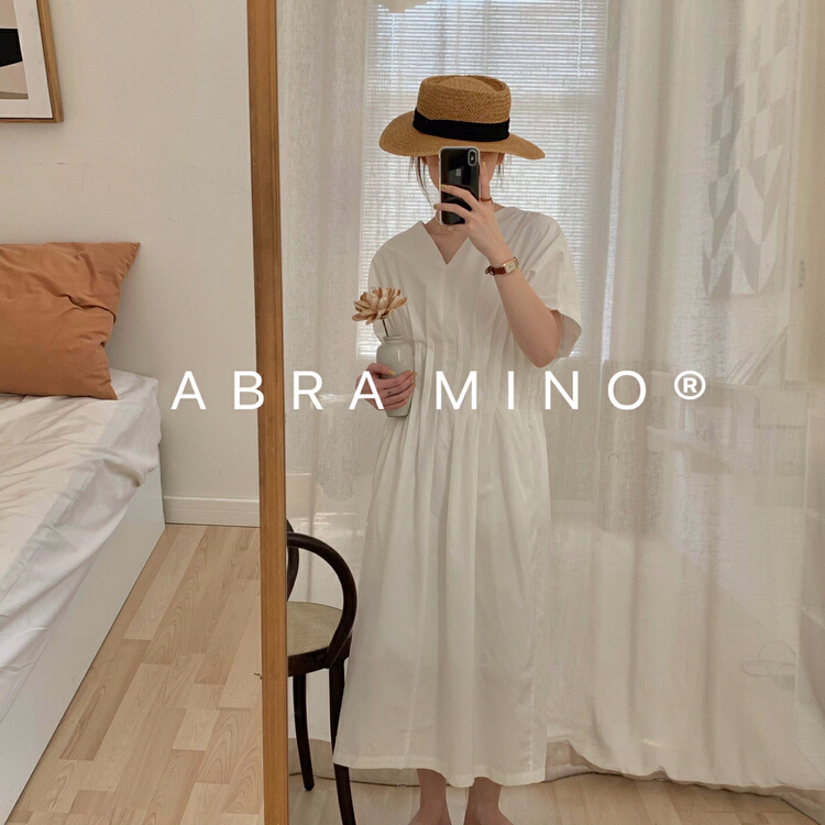 [Abra] Korean solid color Tencel waist closing dress 89358# XJ