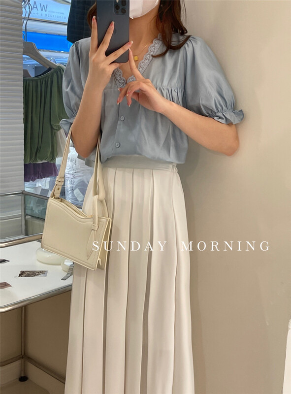 [Sunday morning] gentle temperament V-neck blouse 9092# zjy