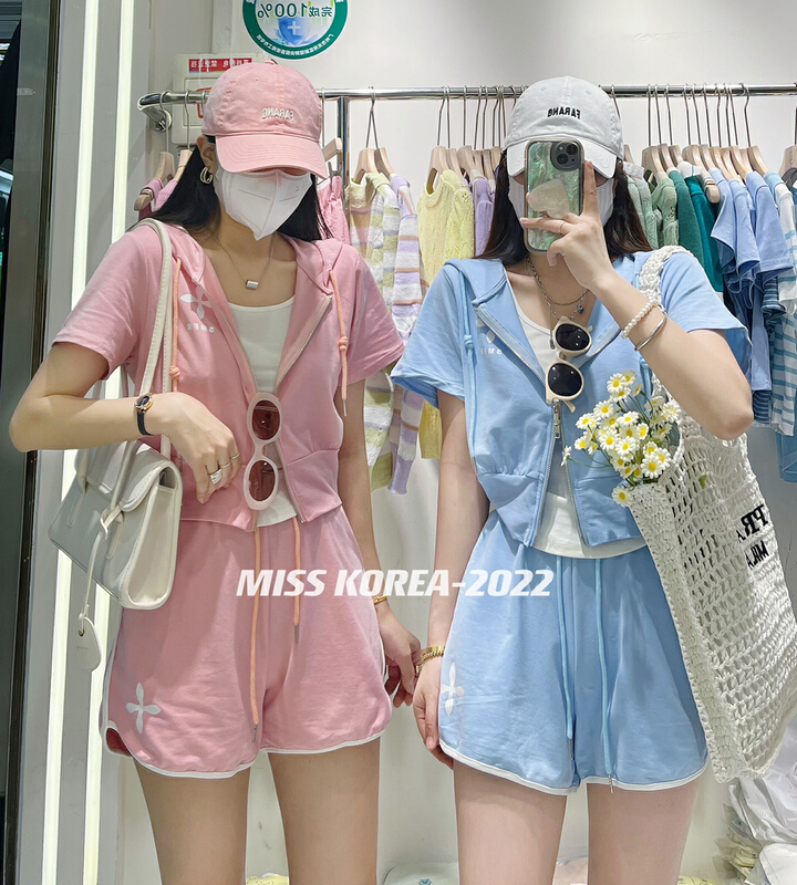【MISS KOREA】連帽短外套+百搭背心+舒適休閒短褲三件套裝  6729#  HBX