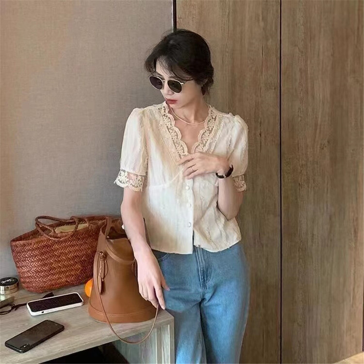 Live 59! [Susan] lace stitching design Vintage blouse 18050# LSW