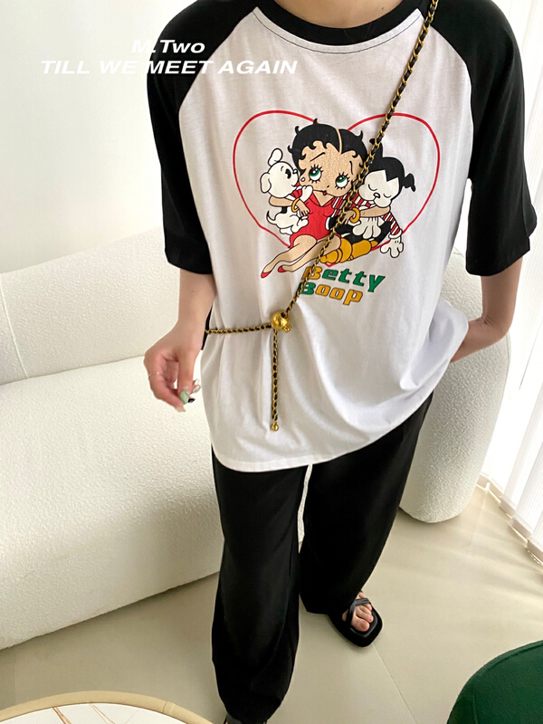 New in early summer! [m.two] Korean Miss Betty print versatile short sleeve T-shirt 7612# hyy