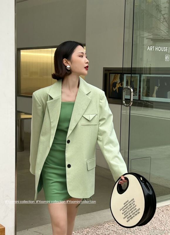 goods in stock! New year in early spring! [yoomini] Korean color contrast checkered suit c12281# jhy