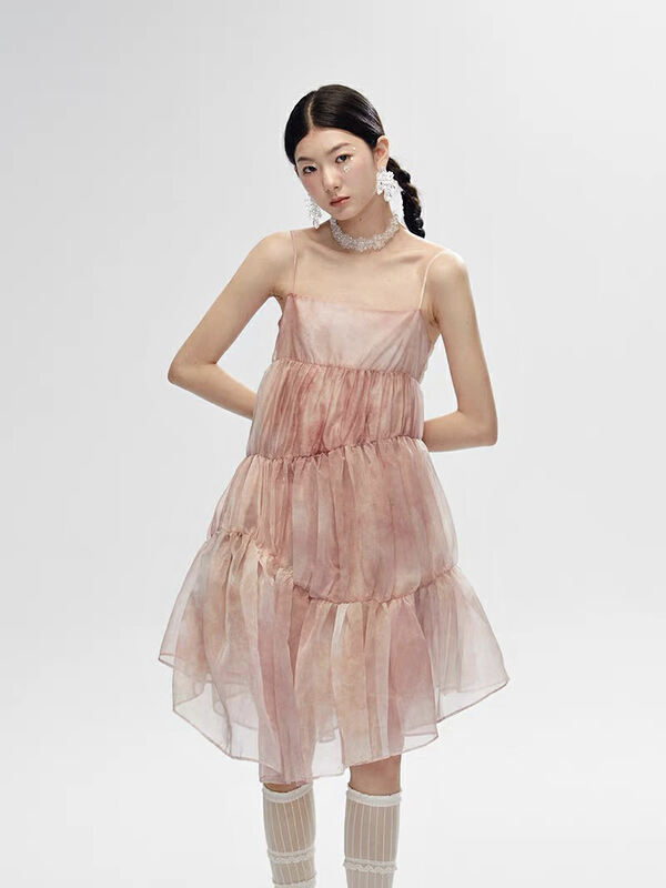 [AC] halo dyed yarn arc multi-layer sling fluffy dress 6882# JJ