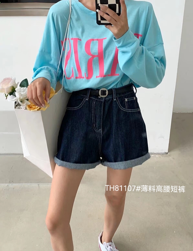 New in early summer! [T.H] Korean loose casual versatile denim shorts (with belt) 81107# LSW