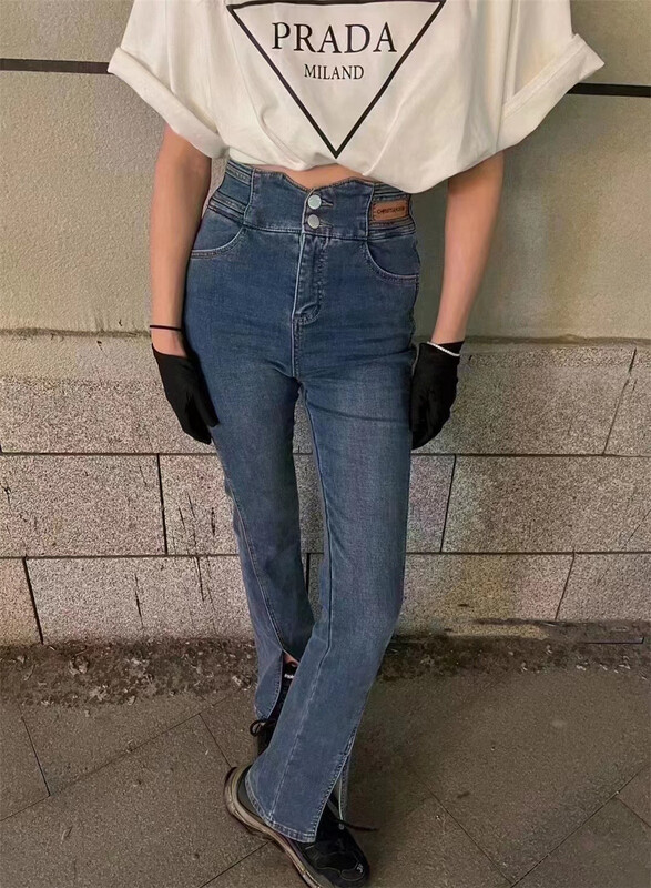 New year in early spring! [Dido] Korean version of high waist, slim and foreign style split jeans 1601# hjy