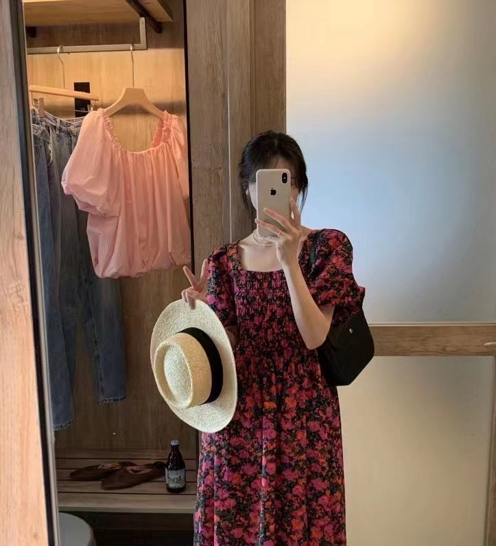 [Zoe Zoe] Korean wrinkled floral dress c757# zjy