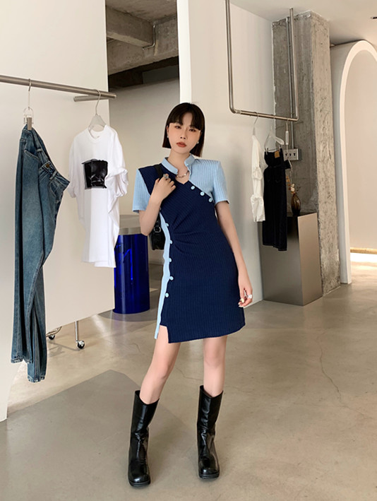 【PINK品客】拼接設計感復古連衣裙  82350#  LSL