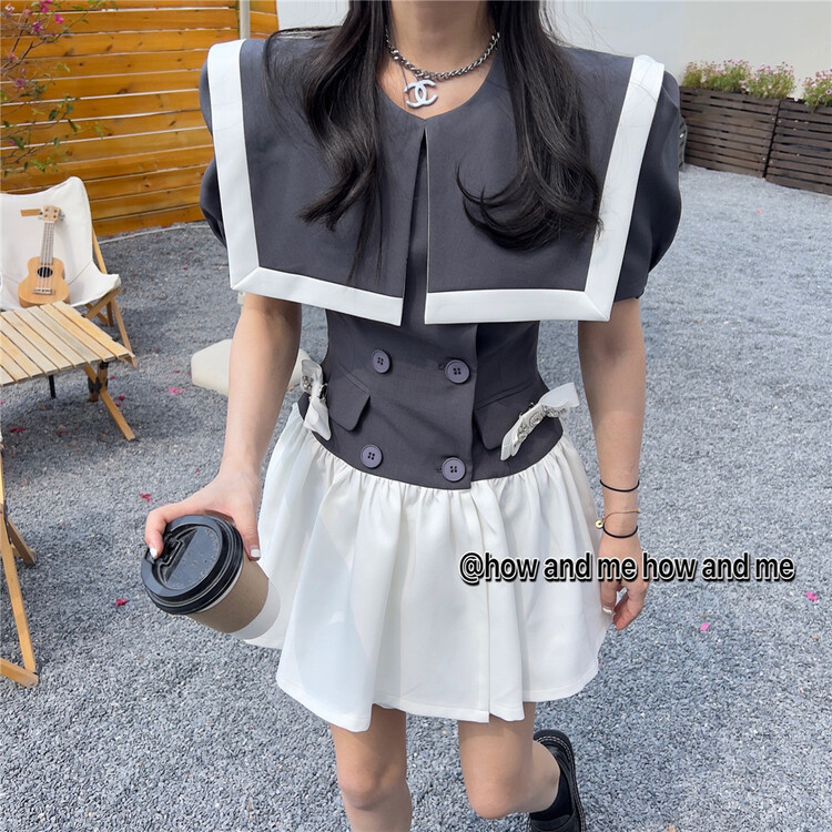 [how and me Cheng Xi] color blocking fashion thin age reducing dress 7056# LSL