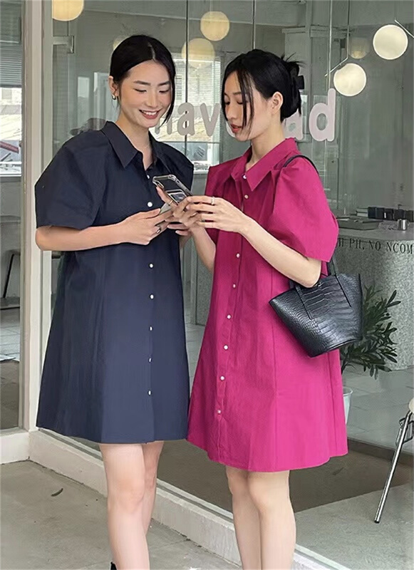 [A-One] Korean single breasted solid dress 9917# LSW
