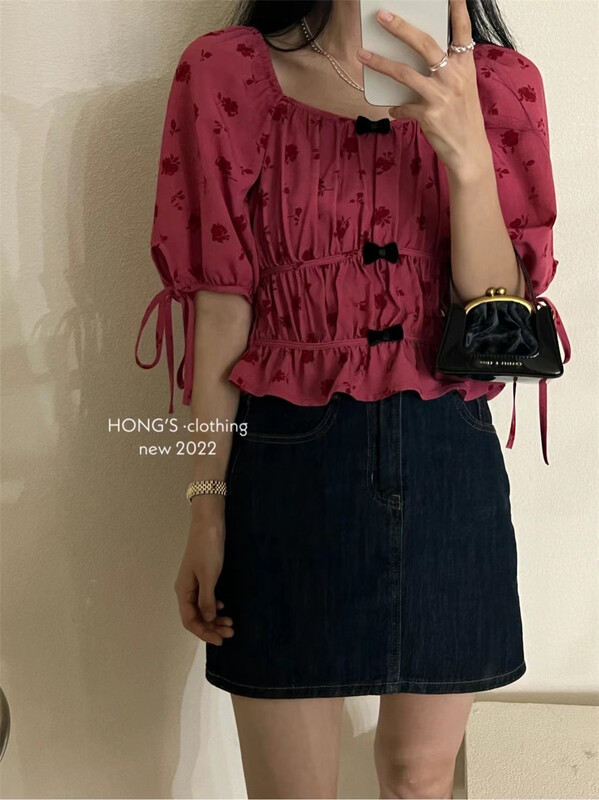 [Hong's] bow comfortable Korean style blouse 5839# ll