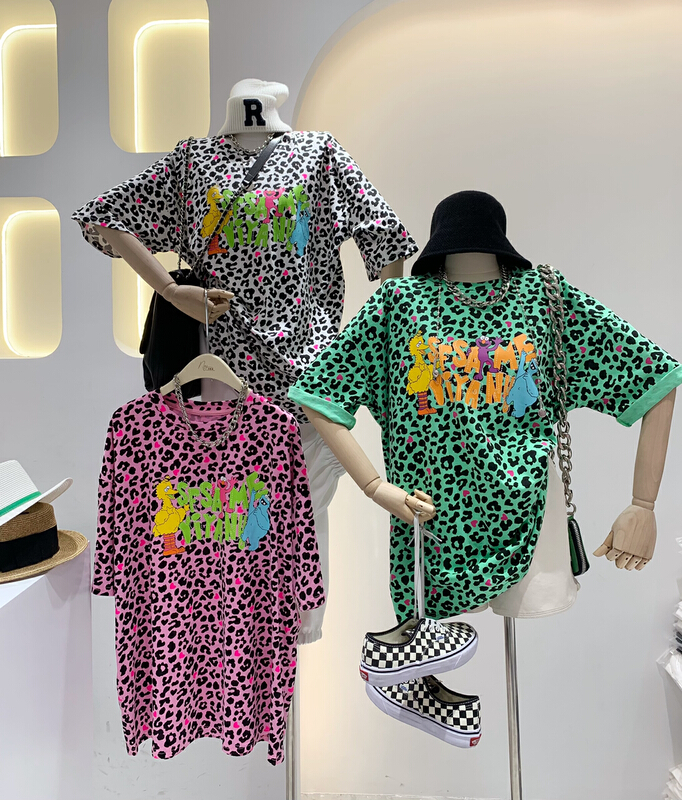 [wlady] xiaozhongchao leopard versatile short sleeved T-shirt (T-shirt only) a359# WTT