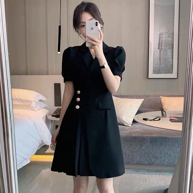 [come and see] bosom friend temperament Lapel single breasted suit Pleated Dress 1139# JJ