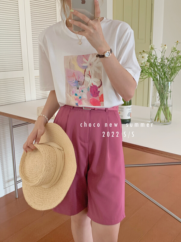 New in early summer! [choco] small fresh lily printed short sleeve T-shirt (T-shirt only) 8221# HBx