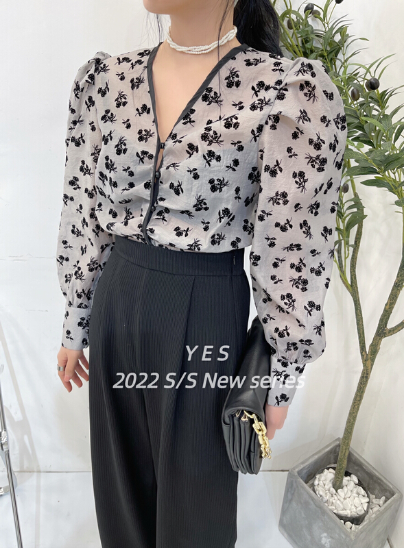 goods in stock! New year in early spring! [yes] fashion gentle flocking blouse 7001-1# ozq