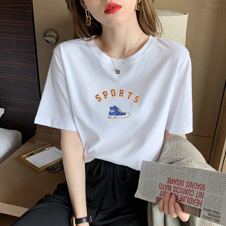 [three thousand gold] alphabet print versatile short sleeve T-shirt 8077# ll