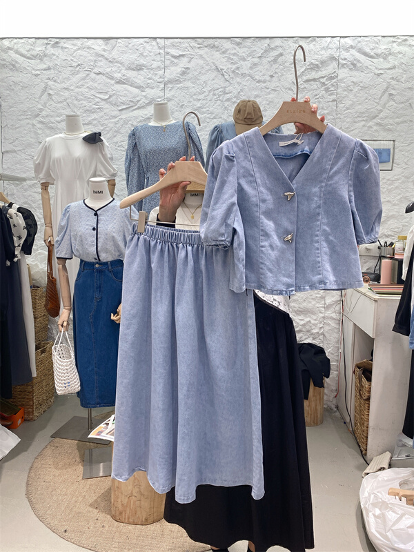 New in early summer! [immi] fashion single breasted blouse + slim skirt set 16082# lwy