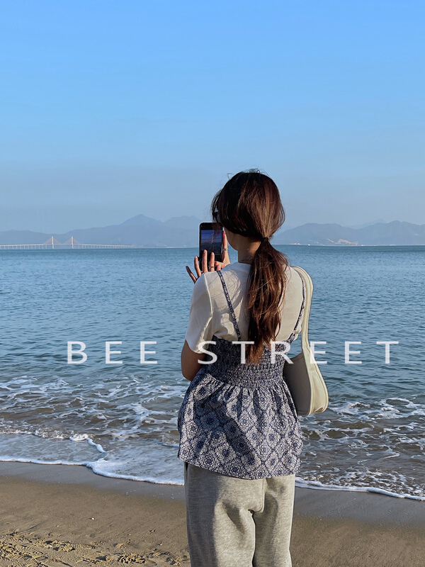 New in early summer! [bee Street] Vintage flower suspender shirt 9069# lwy