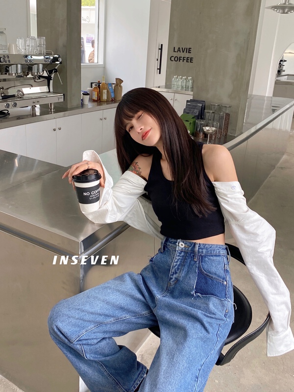 早春上新!【INSEVEN】歐韓拼接落肩設計感小衫  25055#  OZQ