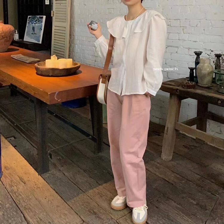 New in early summer! [seek peach] simple and versatile high waist loose casual pants 5019# ll