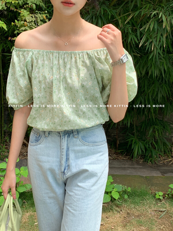 New in early summer! [Kittin] Korean version small fresh broken flower shoulder shirt 8507# XYY