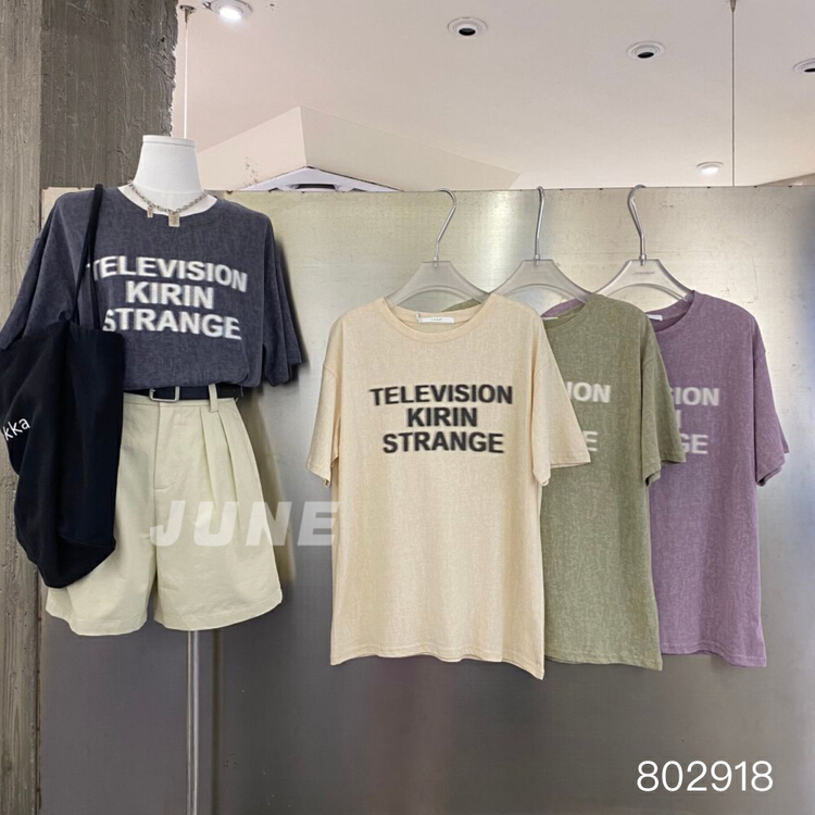 [June] letter print loose short sleeve T-shirt 802918# XYY