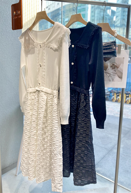 goods in stock! [Davida] niche design shows thin solid color knitted dress 1633# JJ