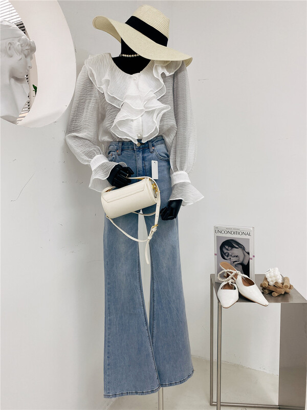 Cxdhh / new in early spring! [strict selection - planting grass and growing trees] Korean V-neck ruffled shirt xc22-12242-u# jhy