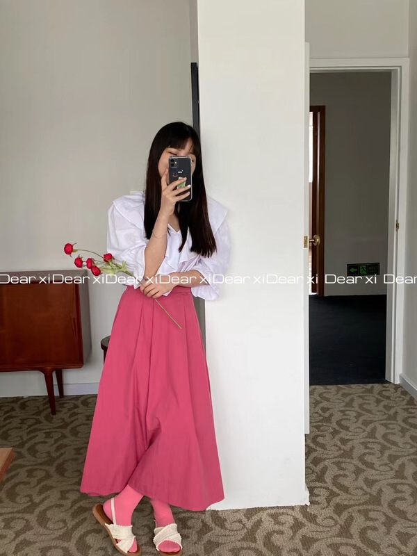 Original price 55.67! New in early summer! [far. Xi] Korean version of INS style candy solid color high waist medium length skirt 1072# LSW