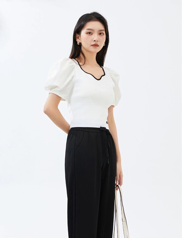 New in early summer! [DS] simple curved bead high elastic blouse 51905d# XYJ