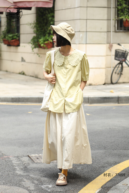 [original of three plain clothes] simple temperament, literary and retro shirt 77659# XYJ