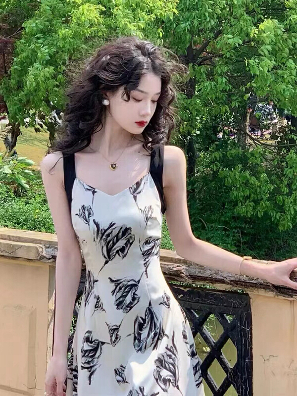 [are studio] design bandage printed suspender dress 81180# zxx