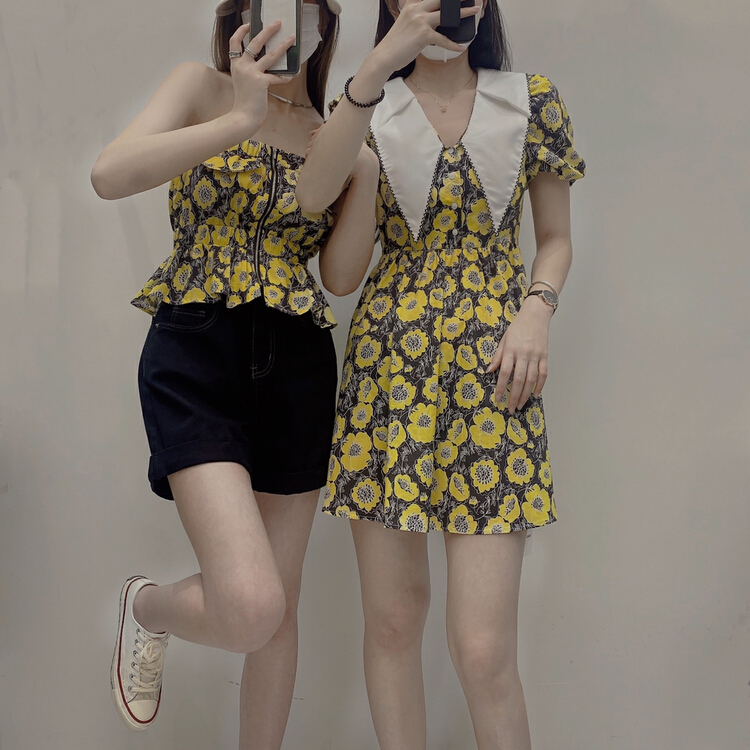[BL Bertie Leah] Korean doll collar floral dress 23376# XYJ