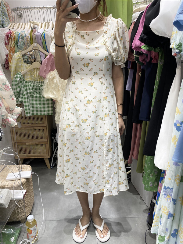 goods in stock! [amega] square neck style, versatile floral dress 6880# HBx