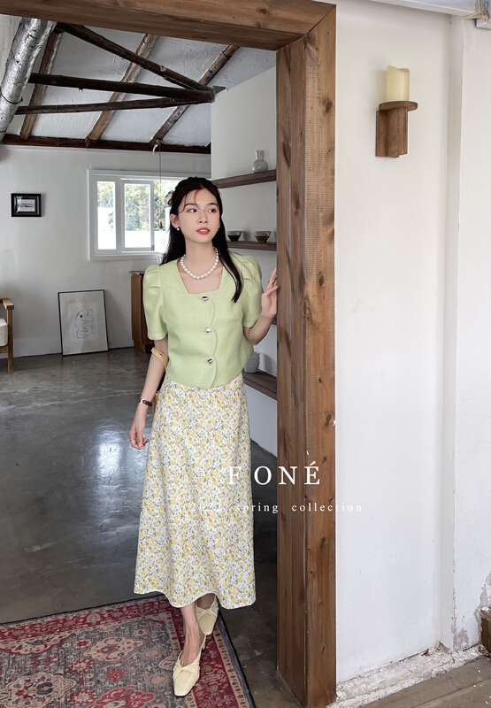 New in early summer! [f one] temperament versatile high waist slim floral skirt 66011# WPL