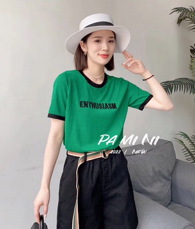 [pamini] contrast color round neck fashion sweater 2259# Cl