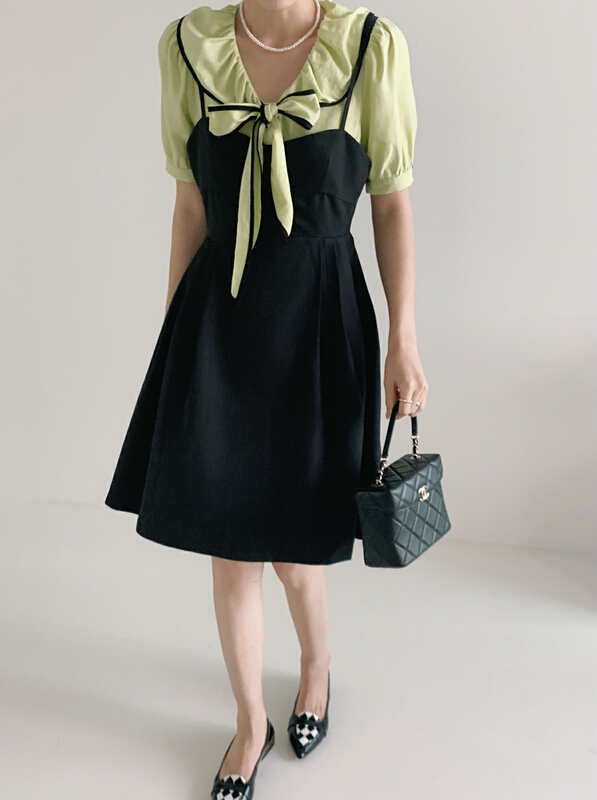New in early summer! [new open] Korean slim French high waist slim suspender dress fb22608# zxl