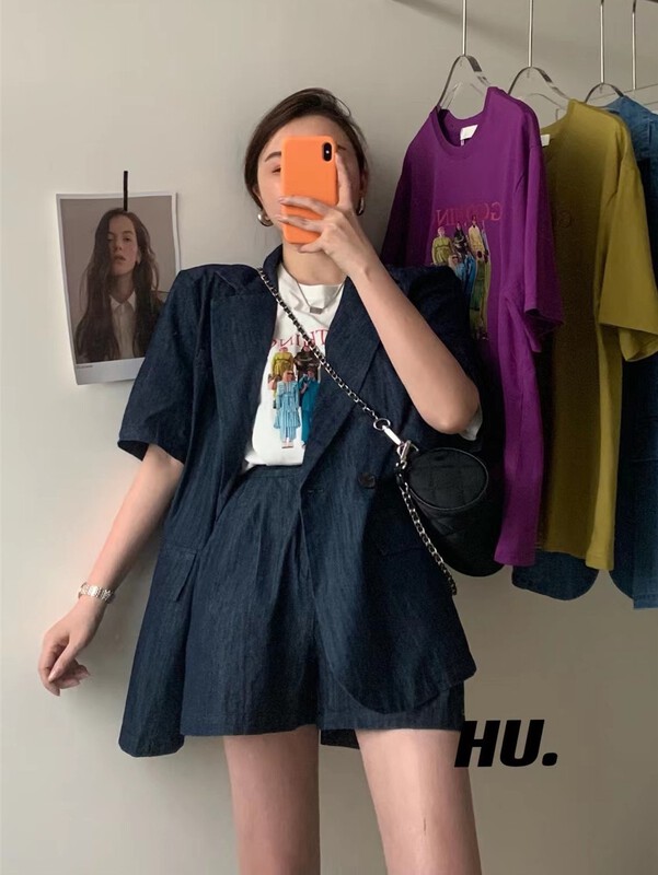【HU.】 European and American figure print loose short sleeve T-shirt 2292# cqw