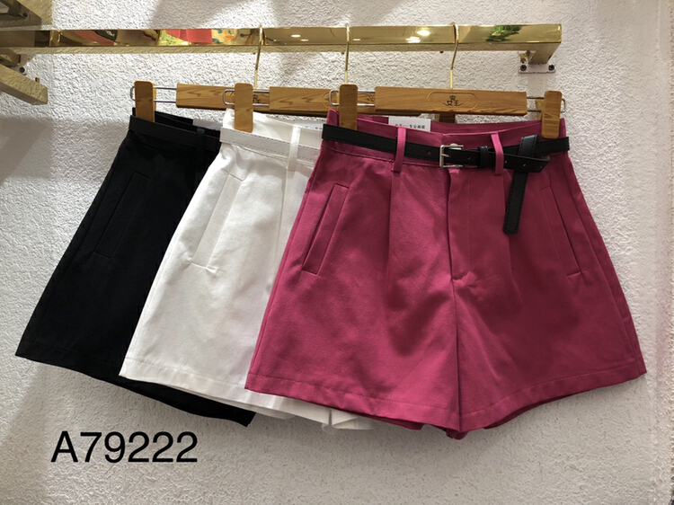 [queen] Korean pure color slim casual shorts (with belt) a79222# ozq