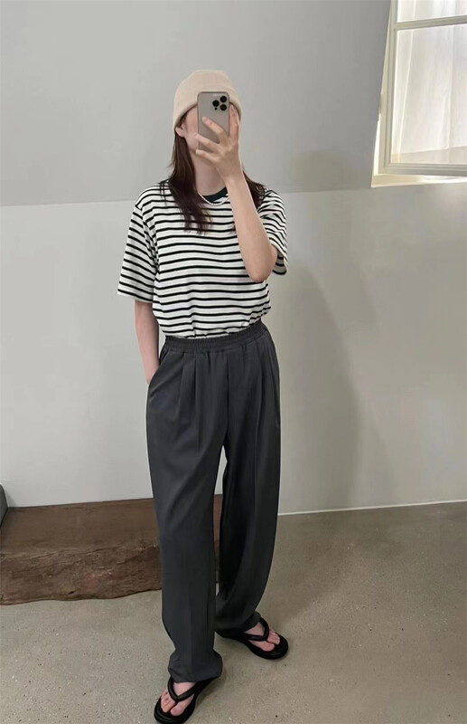 [malt] simple casual texture stripe short sleeve T-shirt 3118# XYJ