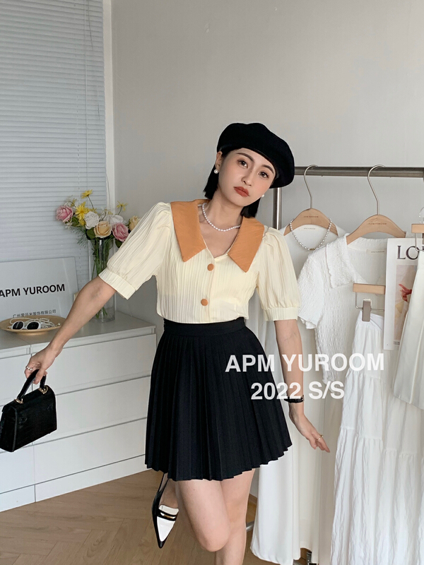 New in early summer! [APM yuroom] temperament contrast color Lapel shirt 22203# LSL