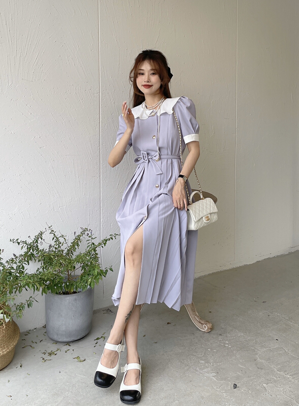 New in early summer! [J2. J1wg] French style color matching dress (without belt) ys1-22080# cqw