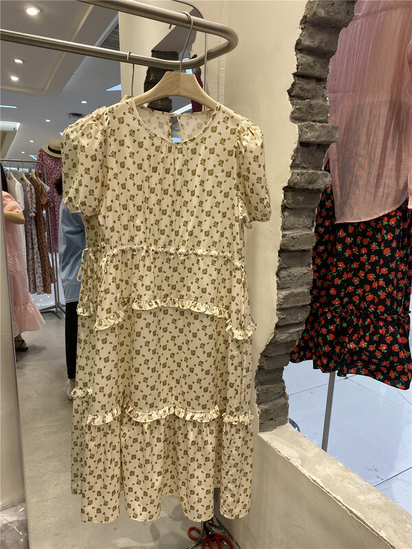 [FW] lady aging floral fungus edge bubble sleeve dress 3788# WPL
