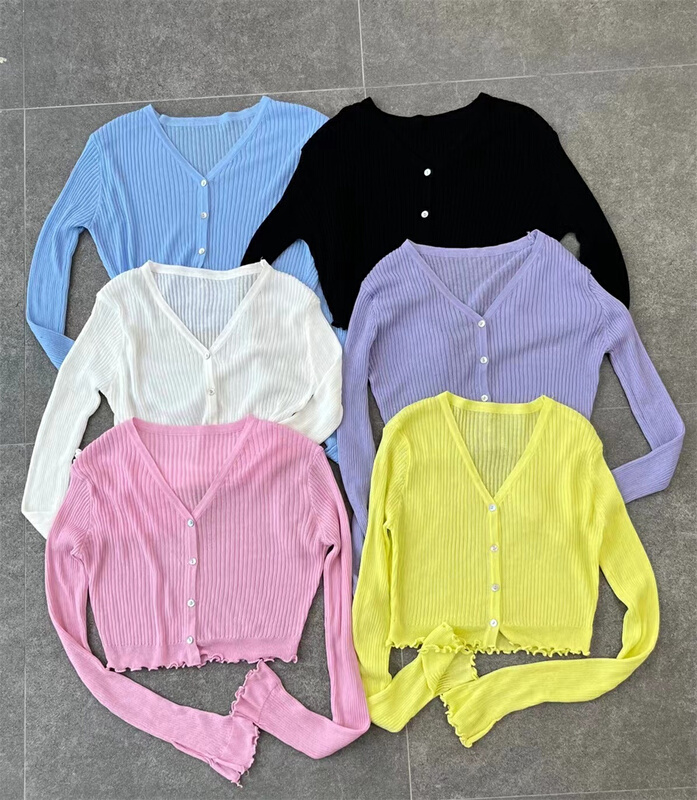 [Yandian] solid color single breasted V-neck sunscreen shirt 8063# JJ