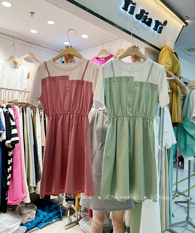 New in early summer! [Yi Jia Yi] Korean casual temperament fake two-piece dress 1159# cqw