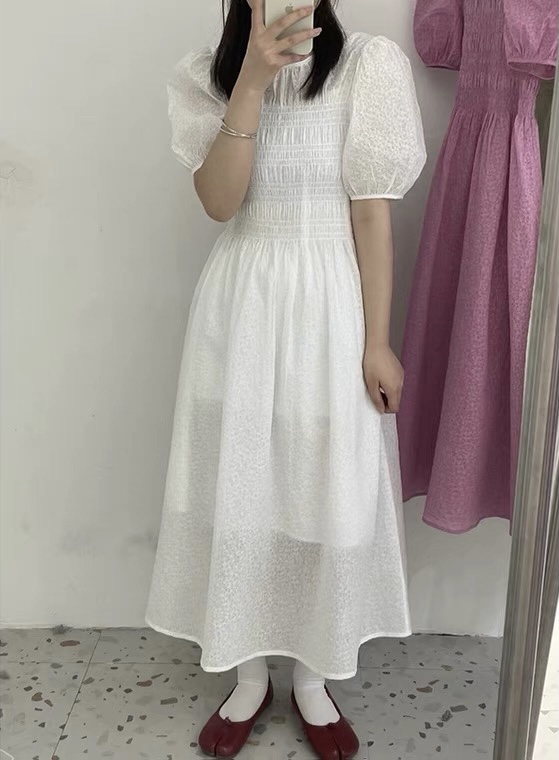 [Susan] Korean style round neck Bubble Sleeve Dress + built-in suspender skirt suit 18200# LSW