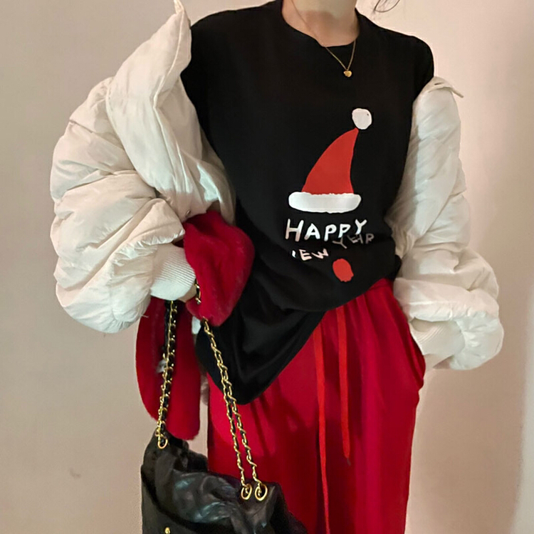 New year in early spring! [timely rain] Han Feng ins New Year atmosphere letter backed short sleeve T-shirt 59982# YYW