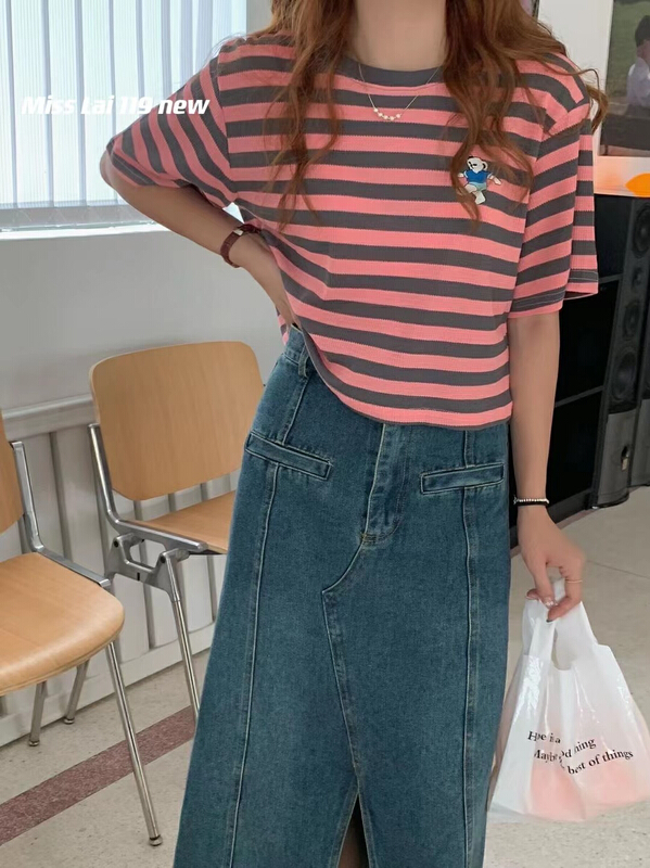 [HH & miss Lai] stripe comfortable Korean Short Sleeve T-shirt 119# L